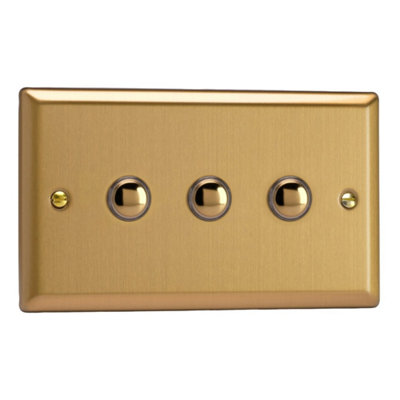 Varilight Triple Momentary Retractive SwitchClassic Brushed Brass With Polished Brass ButtonsXbm3 from B&Q