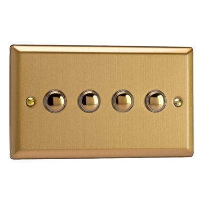 Varilight Quad Momentary Retractive SwitchClassic Brushed Brass With Polished Brass ButtonsXbm4 from B&Q