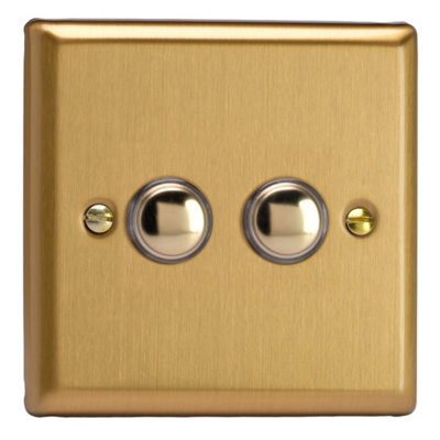 Varilight Double Impulse Light Switch 2-WayClassic Brushed Brass With Polished Brass ButtonsXbp2 from B&Q