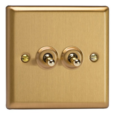 Varilight Double Toggle Light Switch IntermediateClassic Brushed Brass With Polished Brass TogglesXbt77 from B&Q