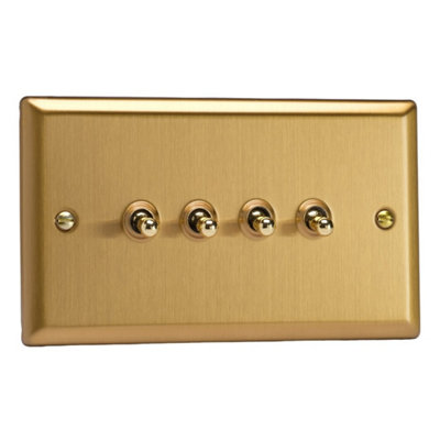 Varilight Quad 2-Way Toggle Light SwitchClassic Brushed Brass With Polished Brass TogglesXbt9 from B&Q