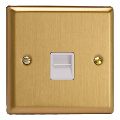 Varilight Single Telephone Secondary Extension SocketClassic Brushed Brass With White InsertXbtsw from B&Q