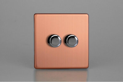 Varilight Brushed Copper 2-Gang 2-Way Led Dimmer SwitchPush-On/off Rotary Design from B&Q