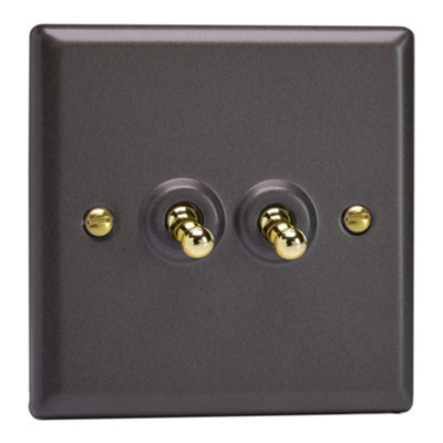 Varilight Double Toggle Light Switch 2-WayVogue Slate With Polished Brass ToggleXyt2V.sl from B&Q
