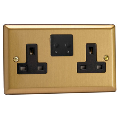 Varilight Double V-Pro Smart Wi-Fi SocketClassic Brushed Brass With Black InsertXb5Vsb from B&Q