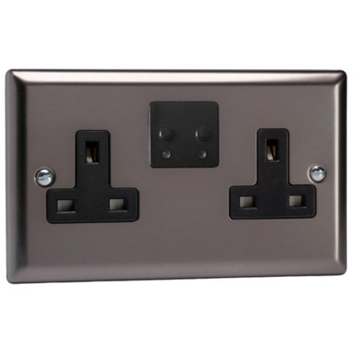 Varilight Double V-Pro Smart Wi-Fi SocketClassic Pewter With Black InsertXr5Vsb from B&Q