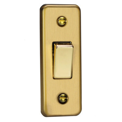 Varilight Single Rocker Light Switch 2-WayArchitrave Brushed Brass With Polished Brass RockerXba1D from B&Q
