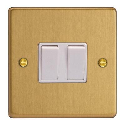 Varilight 2-Gang 10A Brushed Brass Rocker SwitchDouble Module1 Or 2-WayPush-Fit Terminals from B&Q