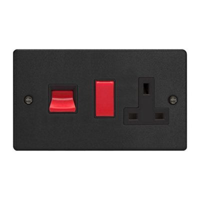Varilight 45A Cooker Panel With Integrated 13A Double Pole Switched SocketMatt Black PlateRed Rocker from B&Q