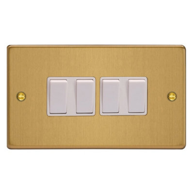 Varilight 4-Gang 10A Rocker Switch Twin Plate Brushed BrassPush-Fit PlasticIndoor147X25X25mm from B&Q