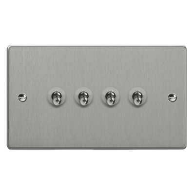 Varilight Es 4-Gang 10A Toggle Switch Twin Plate Brushed Silver 1- Or 2-Way from B&Q