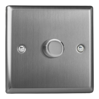 Varilight Single V-Dim Rotary 2-Way Dimmer 1 X 60-400WClassic Brushed Steel With Brushed Steel KnobHt3 from B&Q