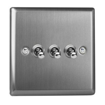 Varilight Triple Toggle Light Switch 2-WayClassic Brushed Steel With Brushed Steel TogglesXtt3 from B&Q