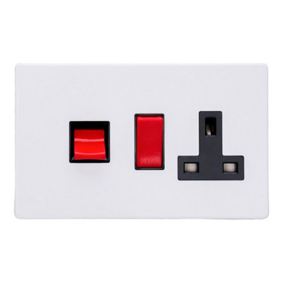Varilight Cooker Switch With Switched Socket OutletScrewless Primed Ready To Paint With Black/red InsertXdy45Pbs.pd from B&Q