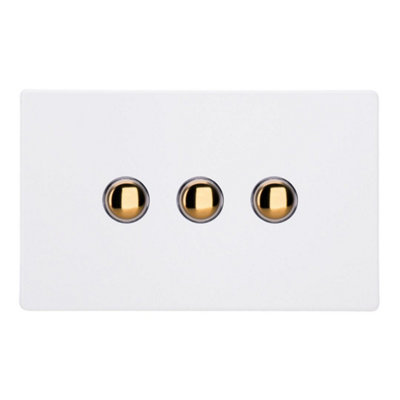 Varilight Triple Momentary Retractive SwitchScrewless Primed Ready To Paint With Polished Brass ButtonsXdym3Vs.pd from B&Q