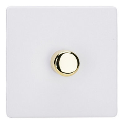 Varilight Single V-Pro Multiway Dimmer 1 X 120W LedScrewless Primed Ready To Paint With Polished Brass KnobJdym101Vs.pd from B&Q