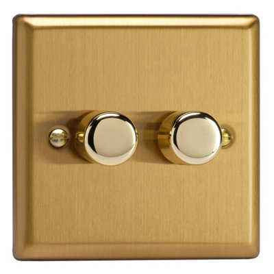 Varilight Double V-Pro Multiway Dimmer 2 X 120W LedClassic Brushed Brass With Polished Brass KnobJbm102 from B&Q