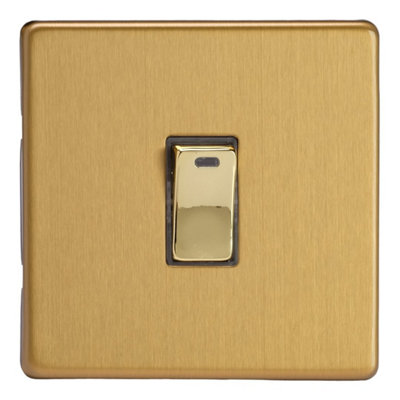 Varilight Single 20A Double Pole Switch With NeonScrewless Brushed Brass With Polished Brass RockerXdb20Nds from B&Q