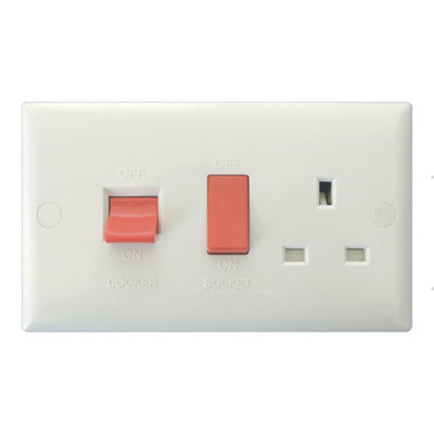 Varilight Cooker Switch With Switched Socket OutletValue Polar White With White/red InsertXo45Pw from B&Q
