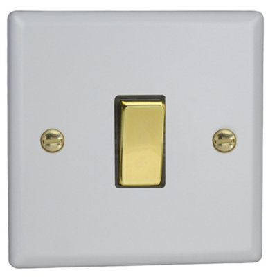 Varilight Single 20A Double Pole SwitchVogue Matt White With Polished Brass RockerXy20V.mw from B&Q