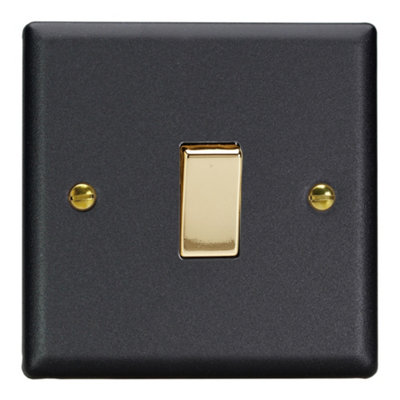Varilight Single Rocker Light Switch IntermediateVogue Matt Black With Polished Brass RockerXy7V.mb from B&Q