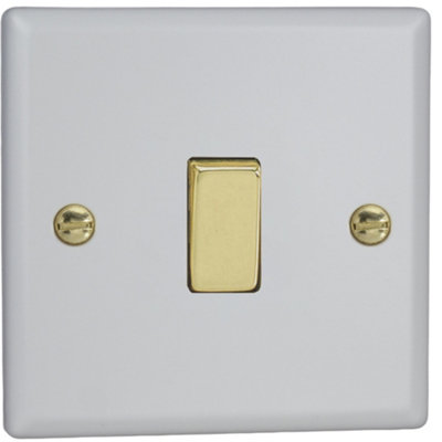 Varilight Single Rocker Light Switch IntermediateVogue Matt White With Polished Brass RockerXy7V.mw from B&Q