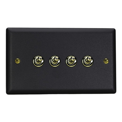 Varilight Quad 2-Way Toggle Light SwitchVogue Matt Black With Polished Brass TogglesXyt9V.mb from B&Q