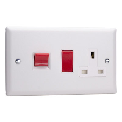 Varilight Cooker Switch With Switched Socket OutletUrban Chalk White With White/red InsertXy45Pw.cw from B&Q