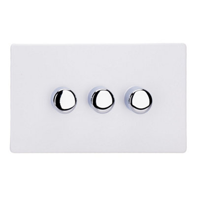 Varilight Triple V-Pro Rotary 2-Way Led Dimmer 3 X 0-120WScrewless Primed Ready To Paint With Polished Chrome Knob Jdydp303S.pd from B&Q