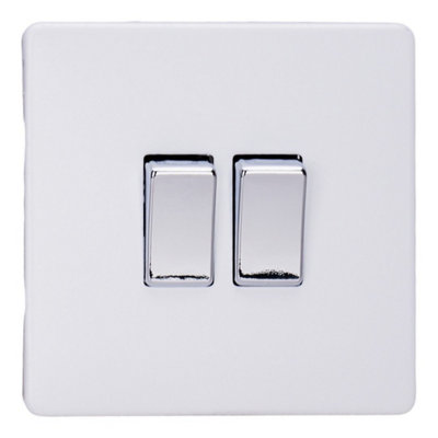 Varilight Double Rocker Light Switch 2-WayScrewless Primed Ready To Paint With Chrome RockersXdy2S.pd from B&Q