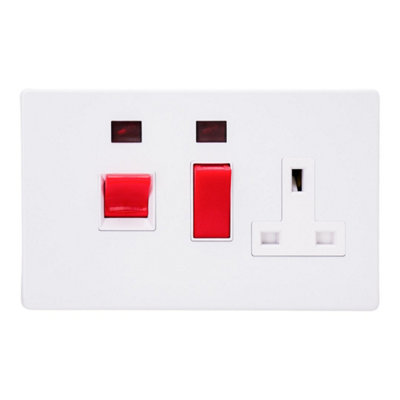 Varilight Cooker Switch With Switched Socket Outlet With NeonScrewless Primed Ready To Paint With White/red Insert Xdy45Pnws.pd from B&Q