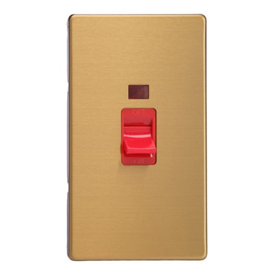 Varilight Vertical Cooker Switch With NeonScrewless Brushed Brass With Red InsertXdb45Ns from B&Q