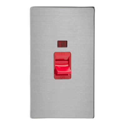 Varilight Vertical Cooker Switch With NeonScrewless Brushed Steel With Red InsertXds45Ns from B&Q