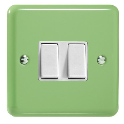 Varilight Double Rocker Light Switch 2-WayLily Beryl Green With White RockersXy2W.bg from B&Q