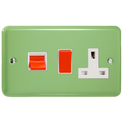 Varilight Cooker Switch With Switched Socket OutletLily Beryl Green With White/red InsertXy45Pw.bg from B&Q