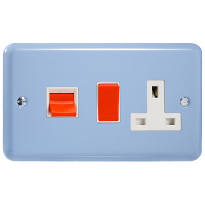 Varilight Cooker Switch With Switched Socket OutletLily Duck Egg Blue With White/red InsertXy45Pw.db from B&Q