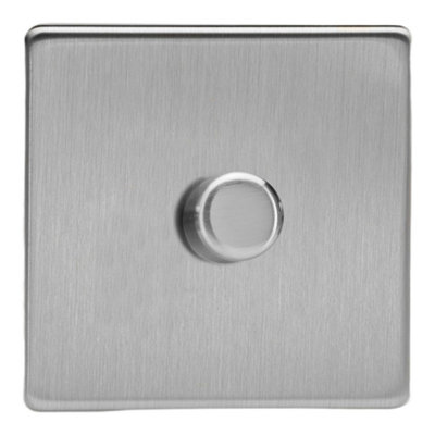 Varilight Single V-Dim Rotary 2-Way Dimmer 1 X 60-400WScrewless Brushed Steel With Brushed Steel KnobHds3S from B&Q