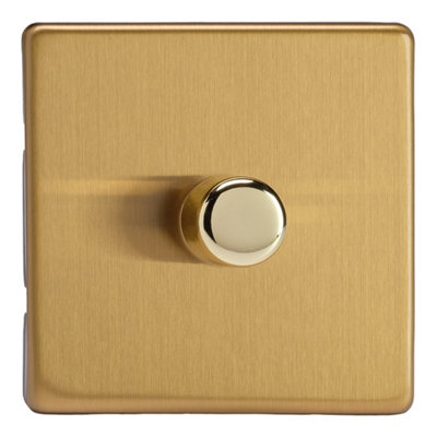 Varilight Single V-Dim Rotary 2-Way Dimmer 1 X 60-400WScrewless Brushed Brass With Polished Brass KnobHdb3S from B&Q