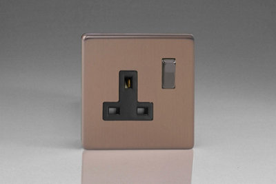 Varilight Flat Plate Screwless Brushed Bronze 1-Gang 13 Amp Switched Plug Socket from B&Q