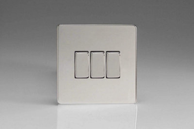 Varilight Xdc3S Light Switch Polished Chrome 3-Gang 10A 1- Or 2-Way Rocker Switch from B&Q