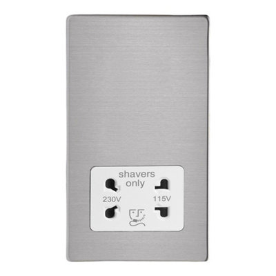 Varilight Bathroom Shaver SocketScrewless Brushed Steel With White InsertXdsssws from B&Q