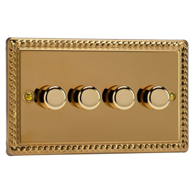 Varilight 4-Gang V-Pro Rotary 2-Way Led Dimmer 4 X 0-120WClassic Georgian Brass With Polished Brass KnobJgdp254 from B&Q