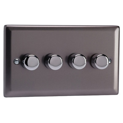 Varilight 4-Gang V-Pro Rotary 2-Way Led Dimmer 4 X 0-120WClassic Pewter With Polished Chrome KnobJrdp254 from B&Q
