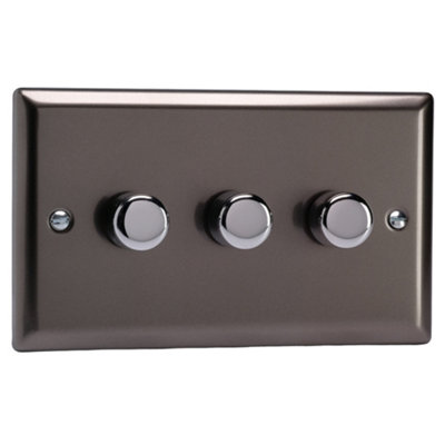 Varilight Triple V-Pro Rotary 2-Way Led Dimmer 3 X 0-120WClassic Pewter With Polished Chrome KnobJrdp303 from B&Q