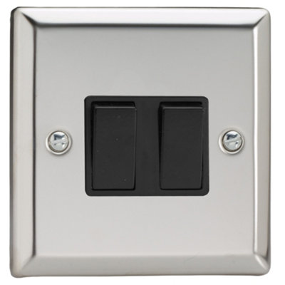 Varilight Double Rocker Light Switch 2-WayClassic Mirror Chrome With Black RockersXc2B from B&Q