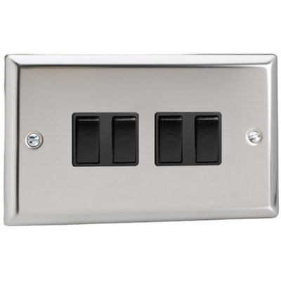 Varilight 4-Gang 2-Way Rocker Light SwitchClassic Mirror Chrome With Black RockersXc9B from B&Q