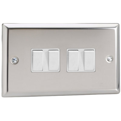 Varilight 4-Gang 2-Way Rocker Light SwitchClassic Mirror Chrome With White RockersXc9W from B&Q