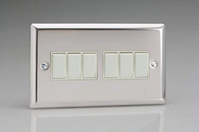 Varilight Xc96W Rocker Switches White 6 Gang Mirror Chrome from B&Q