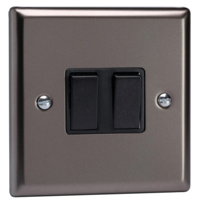 Varilight Double Rocker Light Switch 2-WayClassic Pewter With Black RockersXr2B from B&Q
