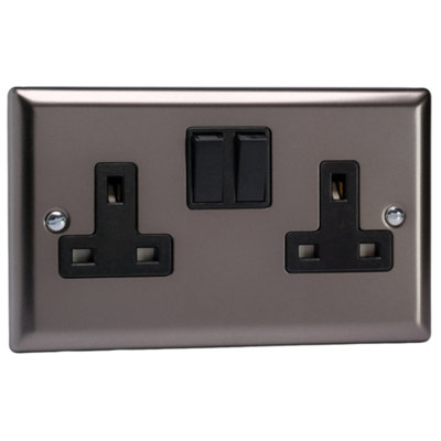 Varilight Double Switched Plug SocketClassic Pewter With Black InsertXr5B from B&Q
